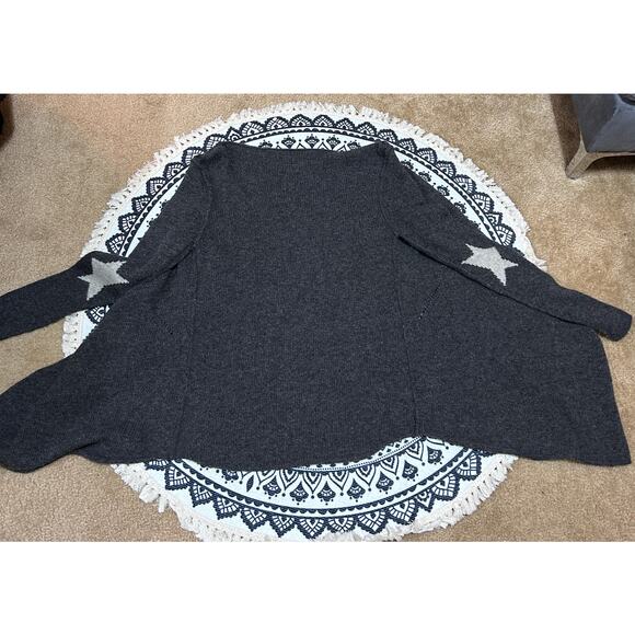 RENE VAN DER WIJCK Lambswool Blend Open Cardigan Sweater M Star Elbow Knit Gray - Picture 9 of 9